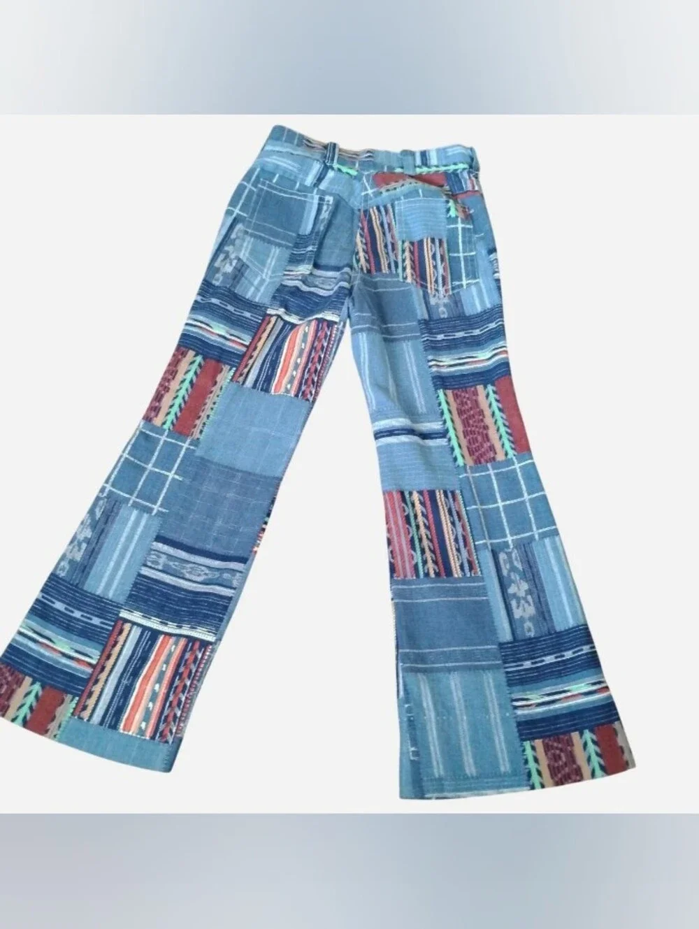 Vintage Kids Patchwork Bell Bottom Flare Pants Boho Hippie Size 4 / 5 Slim